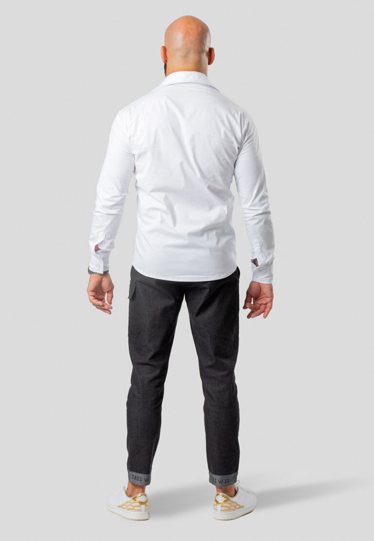 Long Sleeve Cotton Shirt White – Black Crown