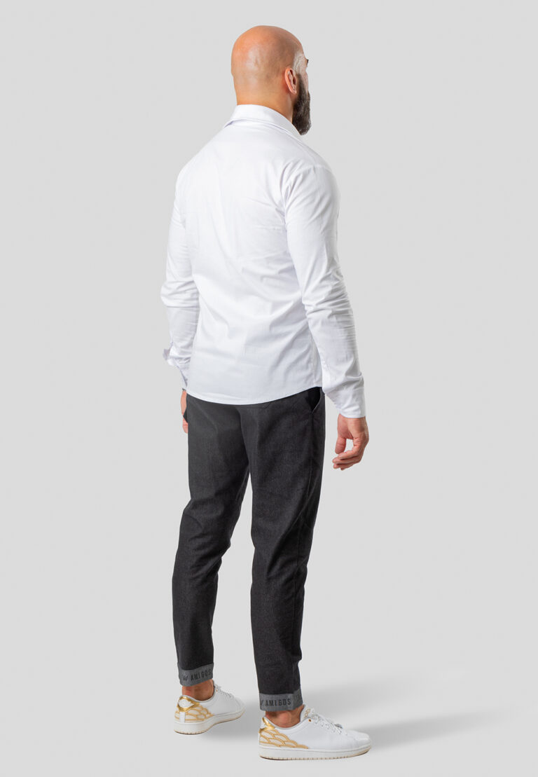 Long Sleeve Cotton Shirt White – Black Crown