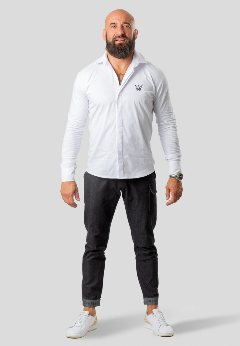 Long Sleeve Cotton Shirt White – Black Crown