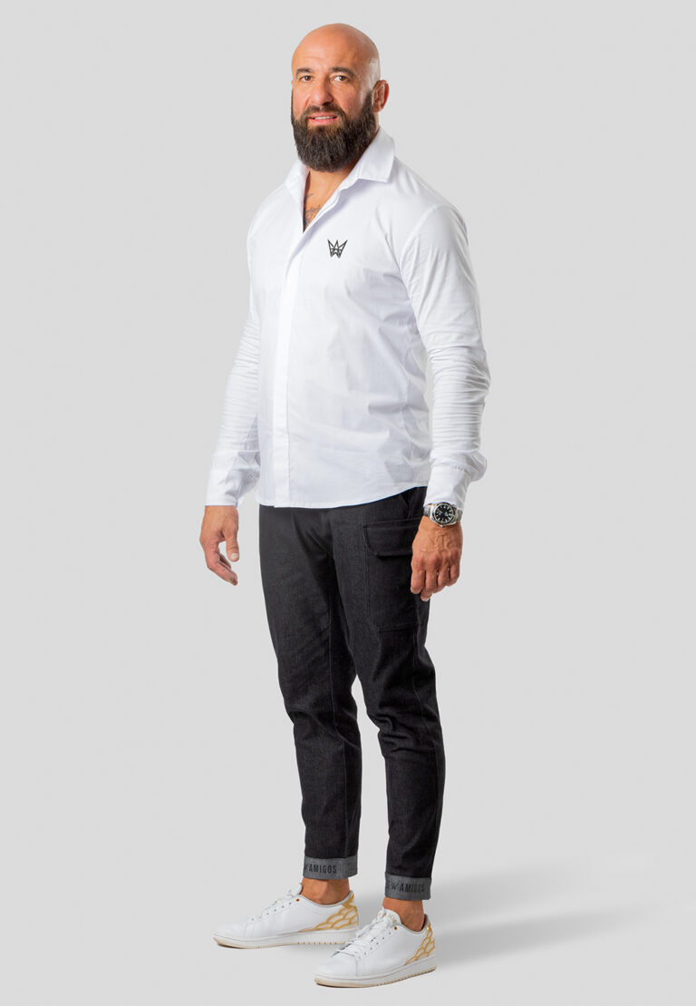 Long Sleeve Cotton Shirt White – Black Crown
