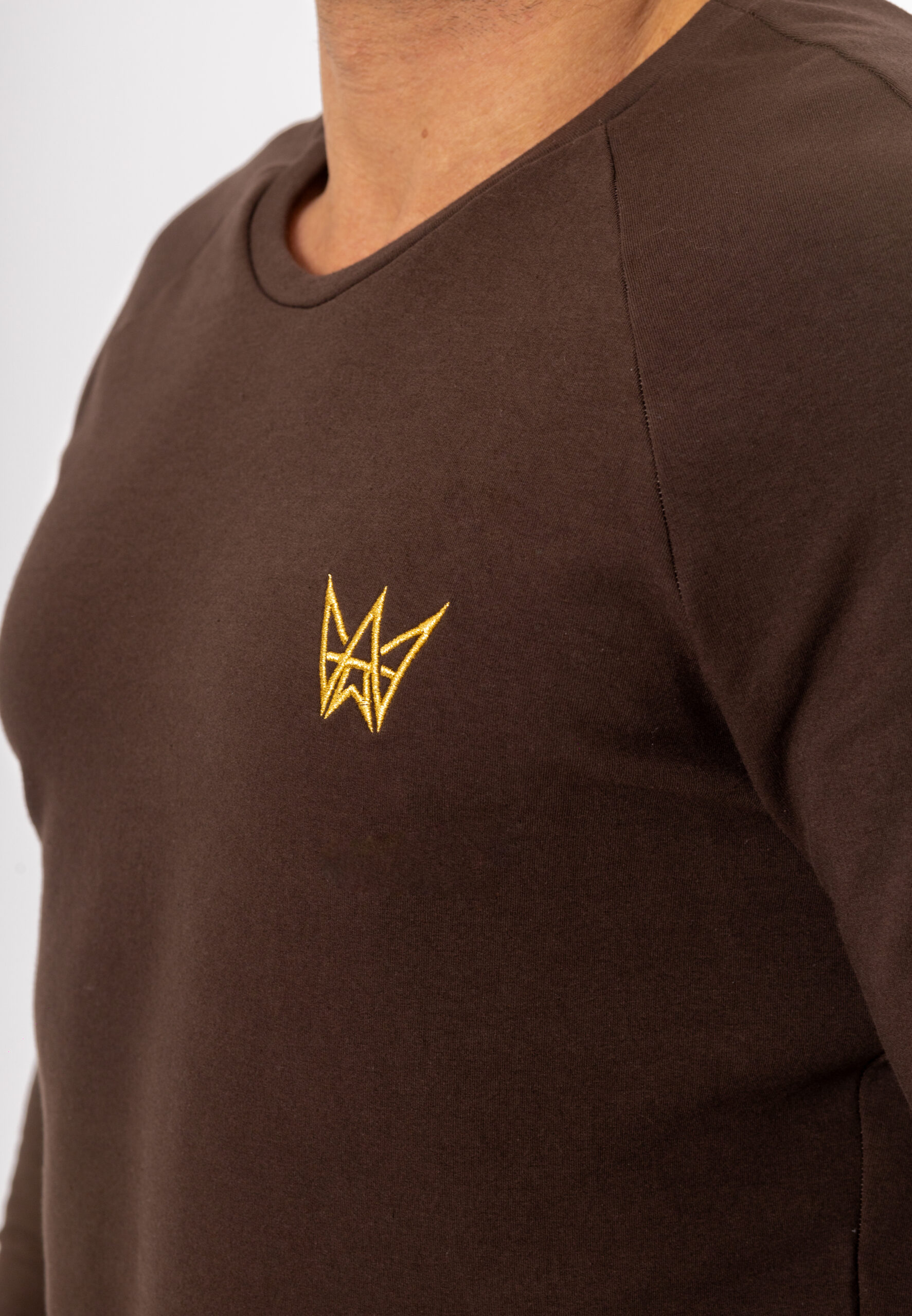 Bluza męska typu longsleeve w kolorze czekoladowym, z raglanowymi rękawami.