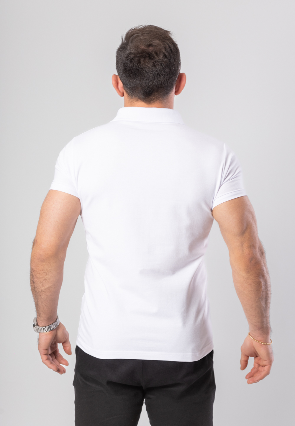 Koszulka Zipneck z krótkim rękawem w kolorze białym ze srebrną drukowaną koroną.