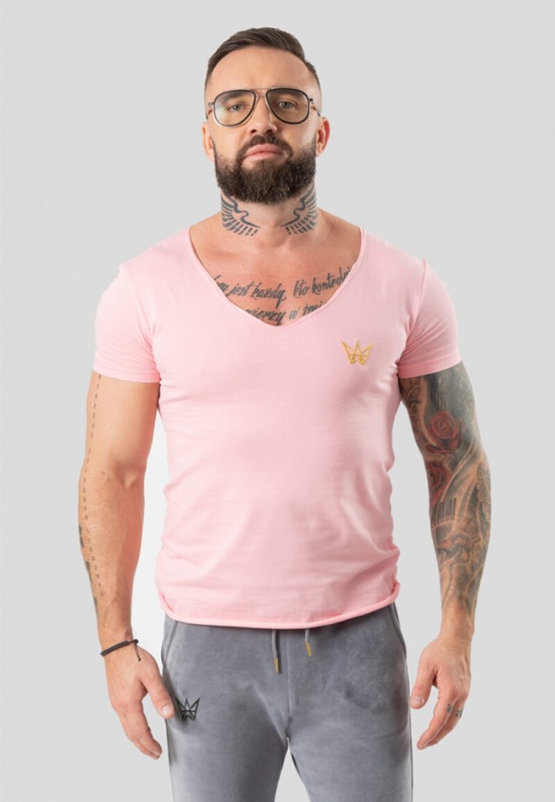 Koszulka Krótka Deepneck Różowa - Złota Korona