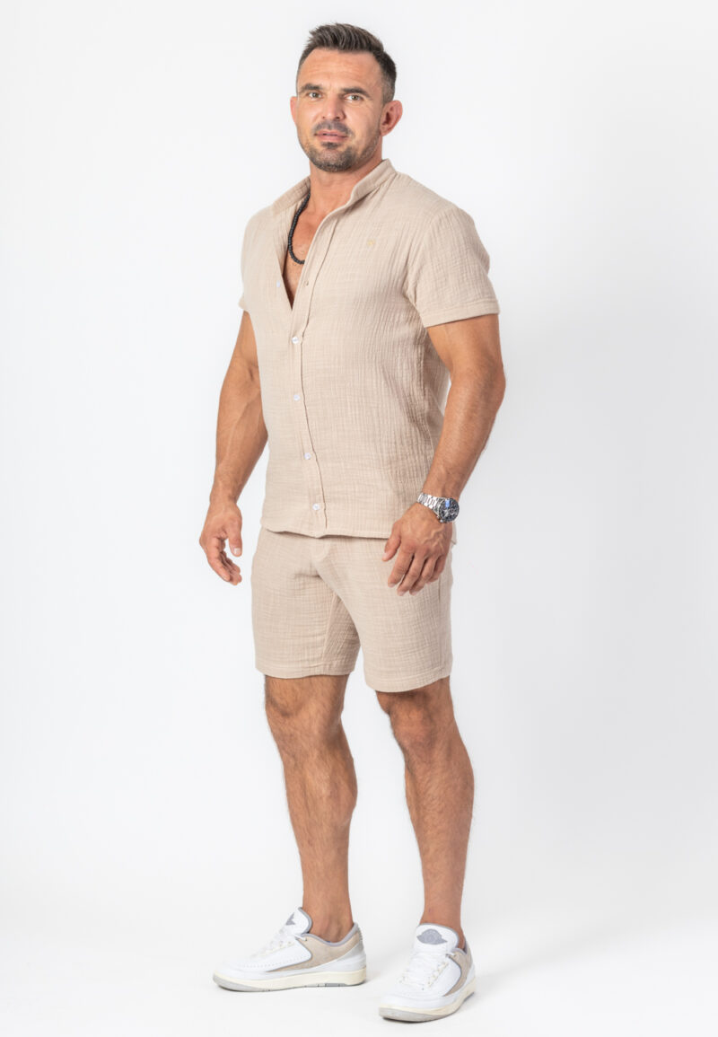 Komplet Koszula Krótka I Spodenki Muślinowy Beżowy - Korona Mosiądz Pozłacany
