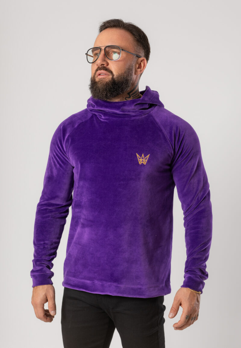 Bluza z Kapturem Welurowa Fioletowa