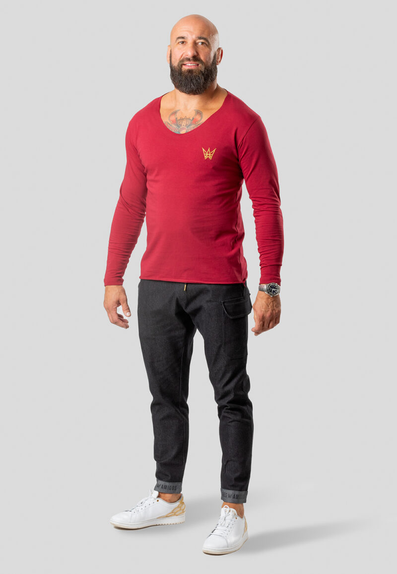 Longsleeve Deepneck 210g Bordowy - Złota Korona