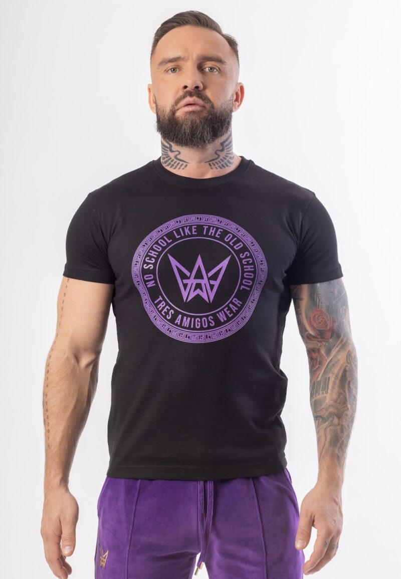 Koszulka Basic Slim Fit Classic TA Logo - Czarno-Fioletowa