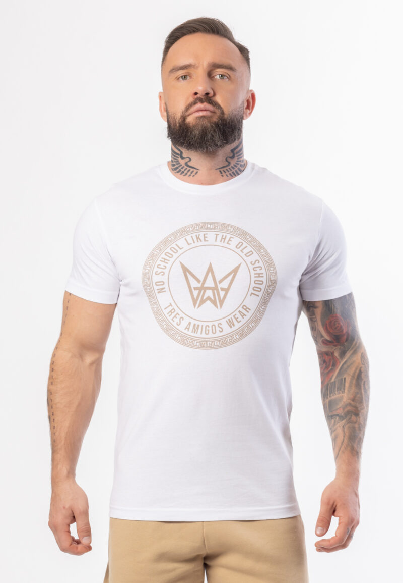 Koszulka Basic Slim Fit Classic TA Logo - Biało-Beżowa