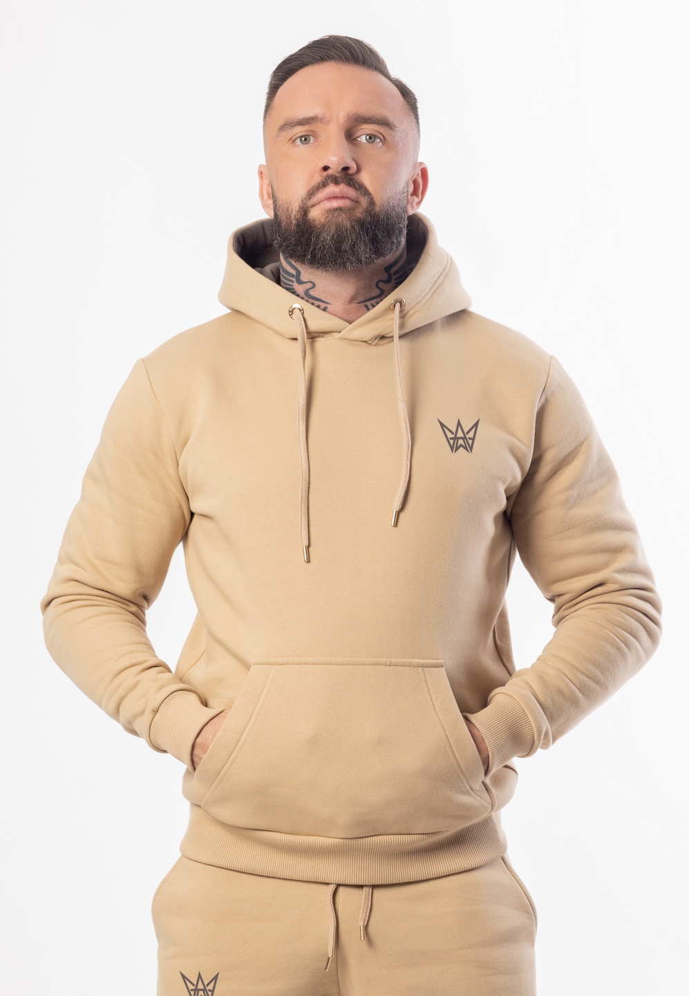 Bluza Z Kapturem Grizzly Bawełniana Gruba - Beżowo-Brązowa 1 Bluza Z Kapturem Grizzly Bawełniana Gruba - Beżowo-Brązowa