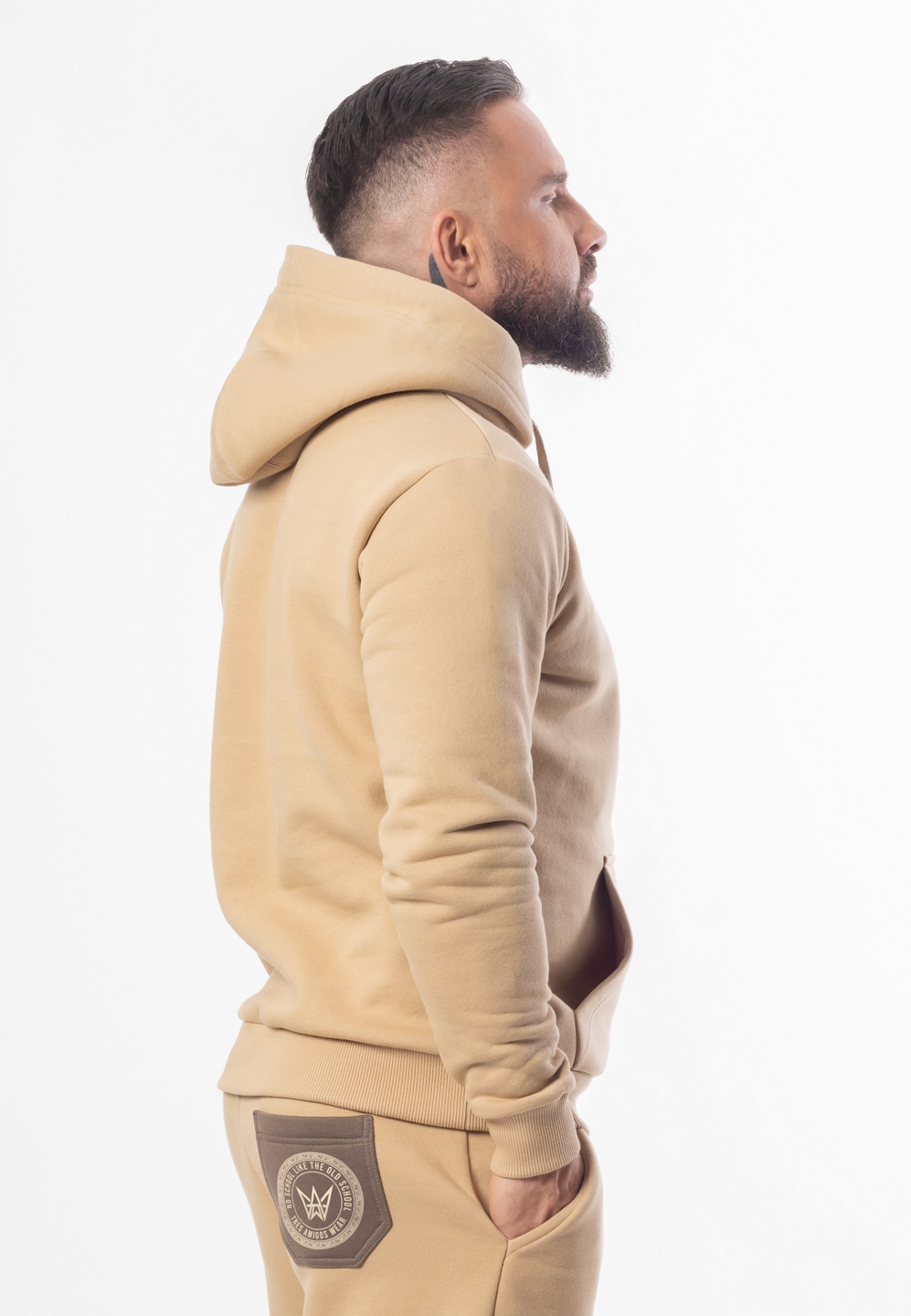Bluza Z Kapturem Grizzly Bawełniana Gruba - Beżowo-Brązowa 3 Bluza Z Kapturem Grizzly Bawełniana Gruba - Beżowo-Brązowa