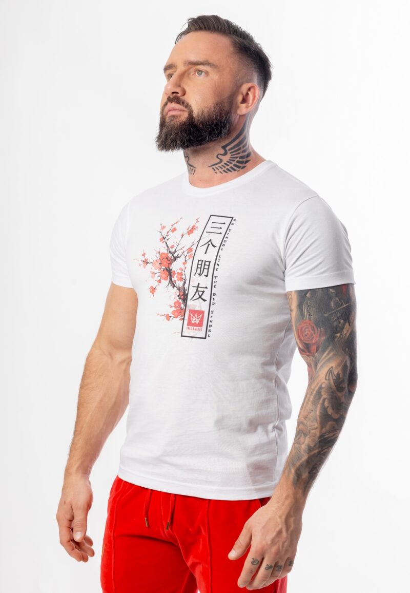 Koszulka Basic Slim Fit Kwiat Wiśni - Biała