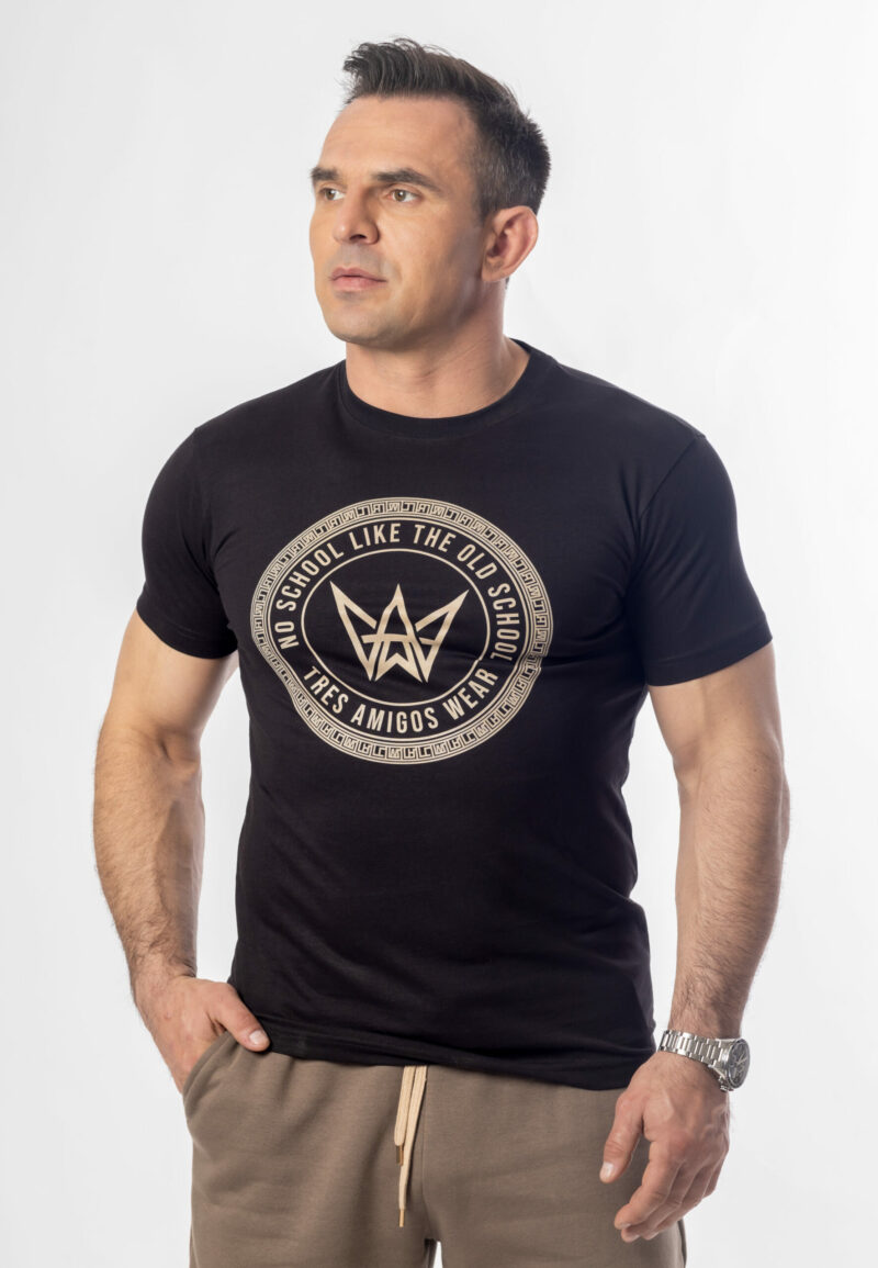 Koszulka Basic Slim Fit Classic TA Logo - Czarno-Beżowa