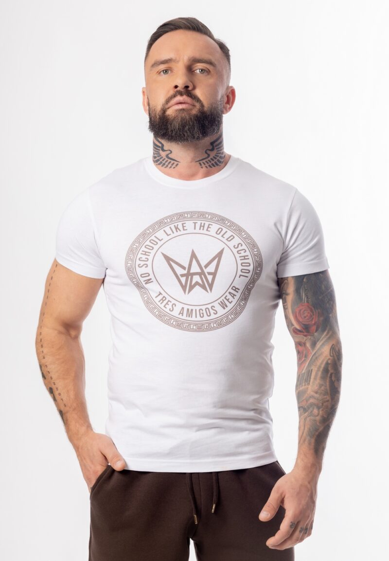 Koszulka Basic Slim Fit Classic TA Logo - Biało-Brązowa