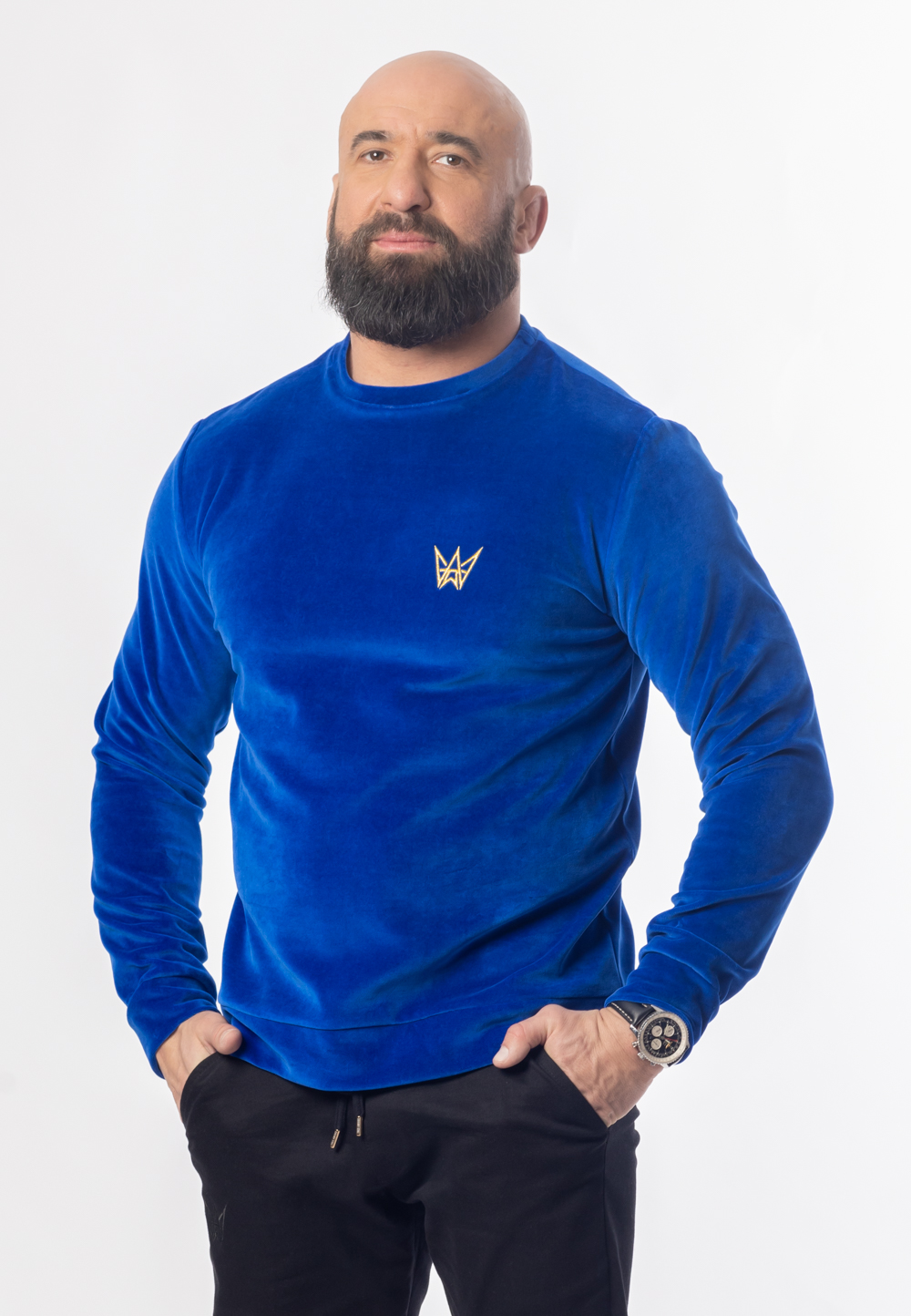 Bluza Bez Kaptura Welurowa Niebieska 1 Bluza Bez Kaptura Welurowa Niebieska