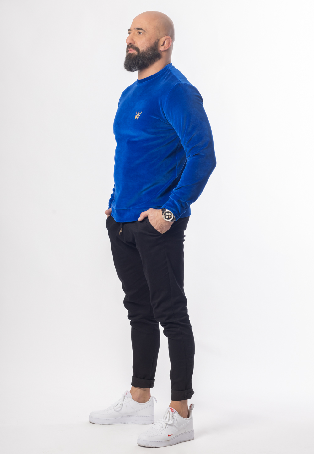 Bluza Bez Kaptura Welurowa Niebieska 5 Bluza Bez Kaptura Welurowa Niebieska