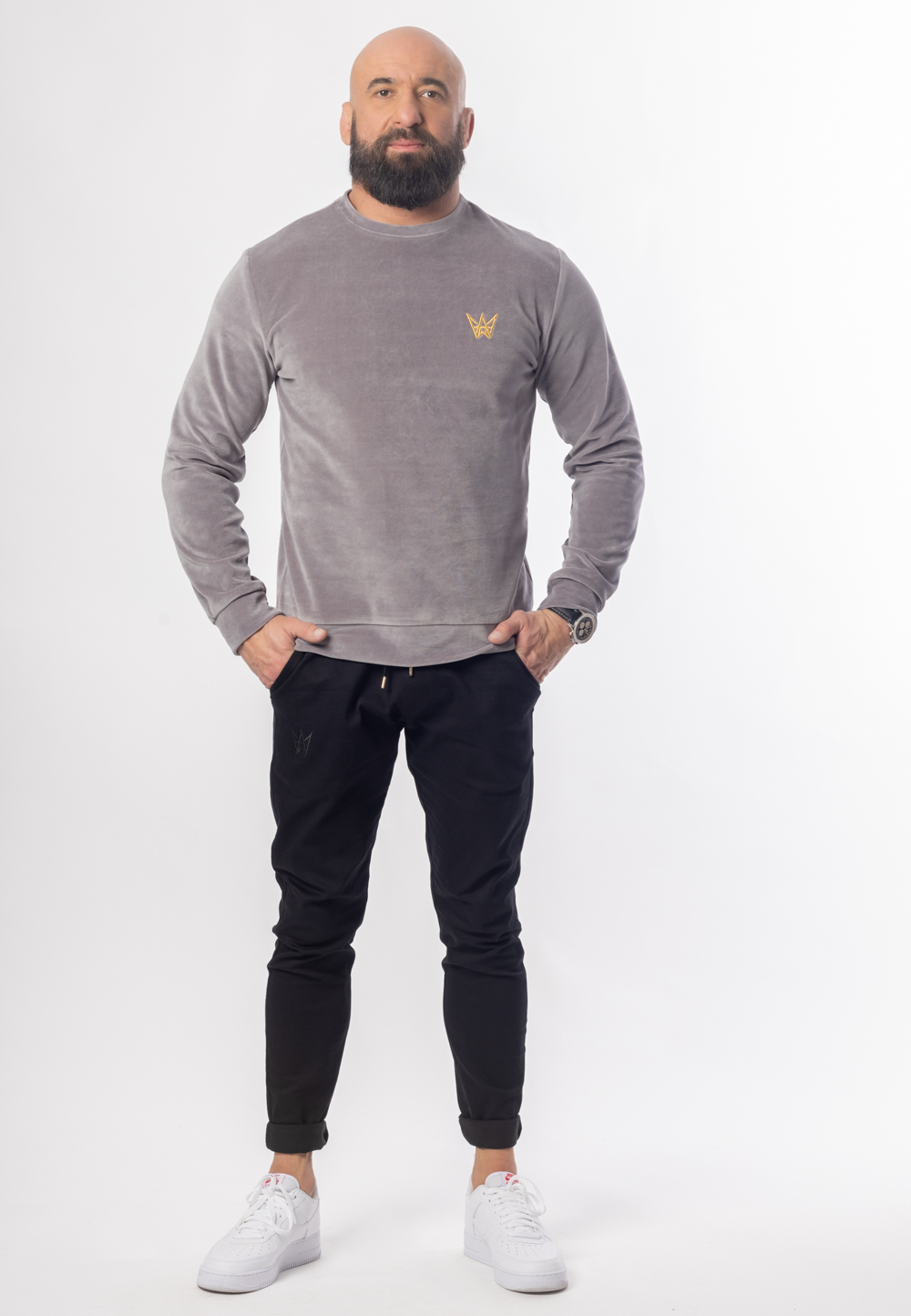 Bluza Bez Kaptura Welurowa Szara 3 Bluza Bez Kaptura Welurowa Szara