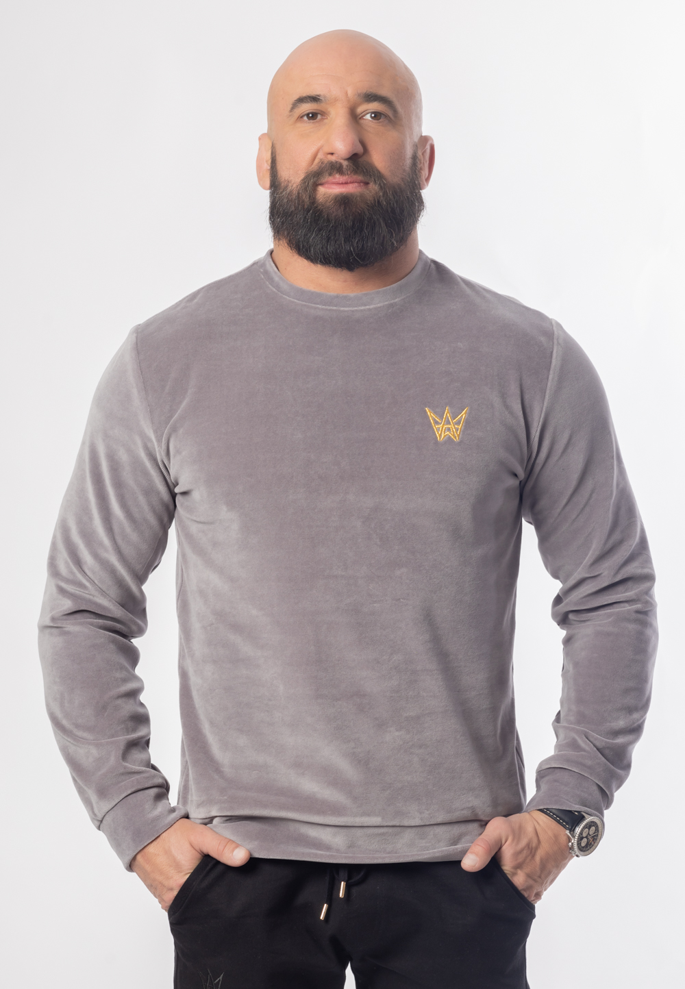 Bluza Bez Kaptura Welurowa Szara 1 Bluza Bez Kaptura Welurowa Szara