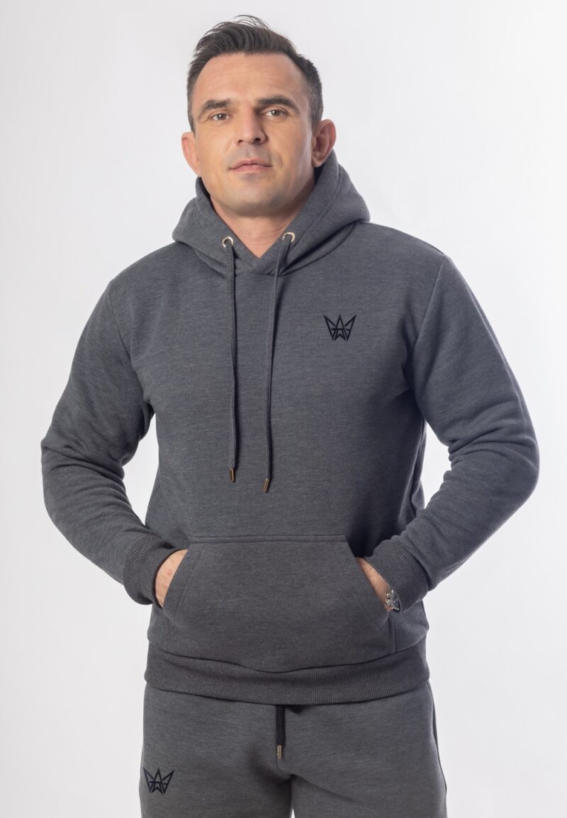 Bluza Z Kapturem Grizzly Bawełniana Gruba - Grafitowo-Czarna