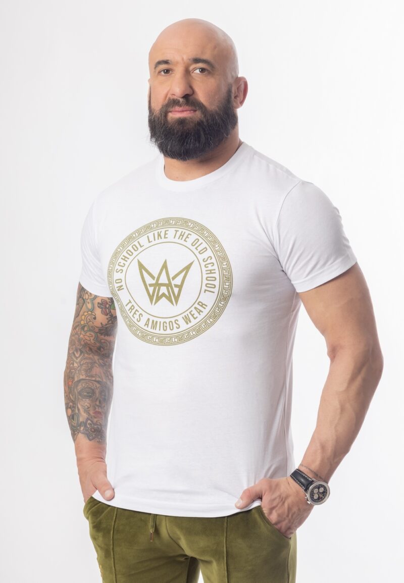 Koszulka Basic Slim Fit Classic TA Logo - Biało-Oliwkowa