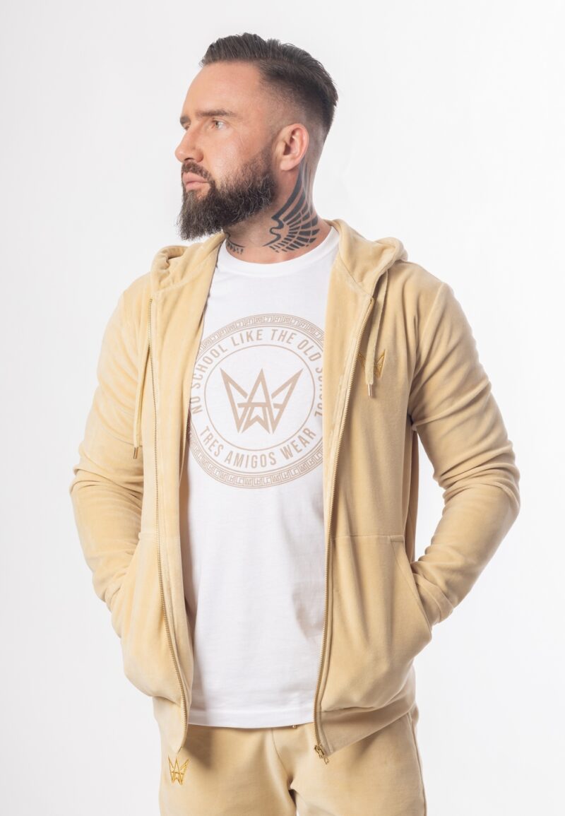 Bluza Rozsuwana Z Kapturem Welurowa Kremowa