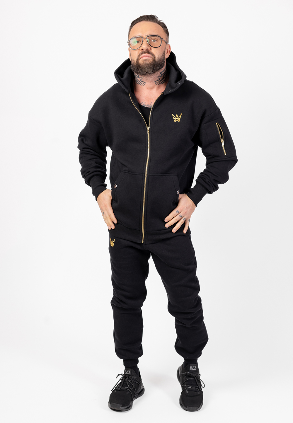 Komplet Dresowy Oversize Grizzly Bluza/Kurtka 2w1 I Spodnie Czarny 2 Komplet Dresowy Oversize Grizzly Bluza/Kurtka 2w1 I Spodnie Czarny