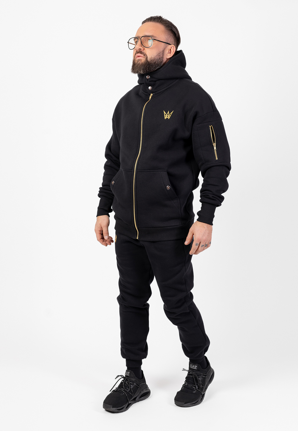 Komplet Dresowy Oversize Grizzly Bluza/Kurtka 2w1 I Spodnie Czarny 1 Komplet Dresowy Oversize Grizzly Bluza/Kurtka 2w1 I Spodnie Czarny
