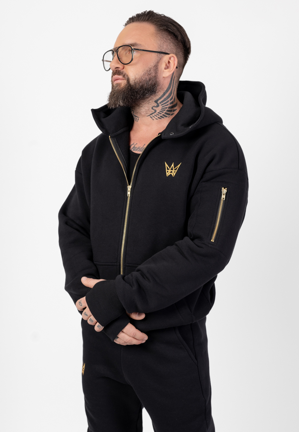 Komplet Dresowy Oversize Grizzly Bluza/Kurtka 2w1 I Spodnie Czarny 5 Komplet Dresowy Oversize Grizzly Bluza/Kurtka 2w1 I Spodnie Czarny