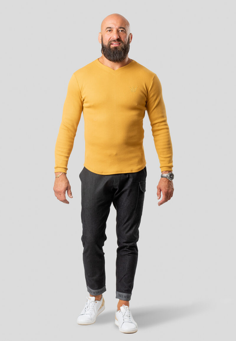 Longsleeve Prążkowany Serce Musztardowy - Złota Korona