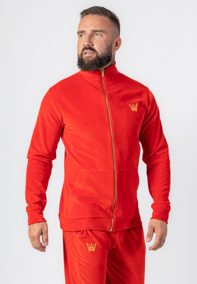 Bluza Rozsuwana Z Golfem Welurowa Czerwona