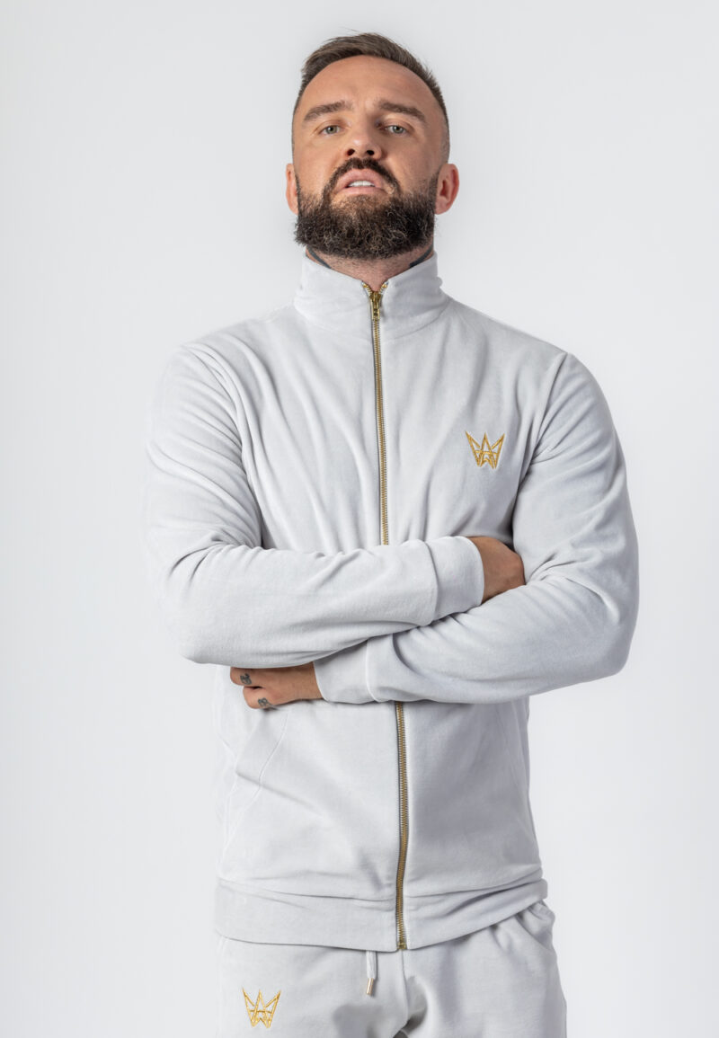 Bluza Rozsuwana Z Golfem Welurowa Jasnoszara