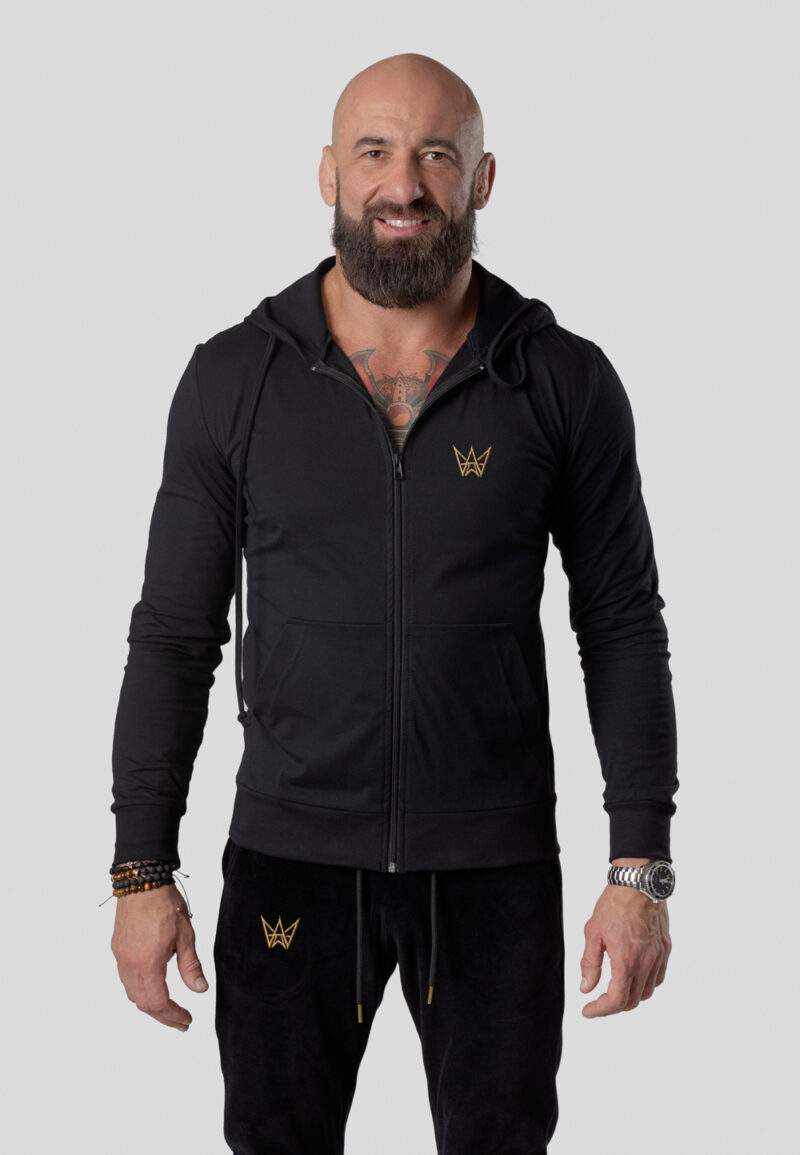 Bluza Rozsuwana z Kapturem Cienka Bawełniana Czarna - Złota Korona