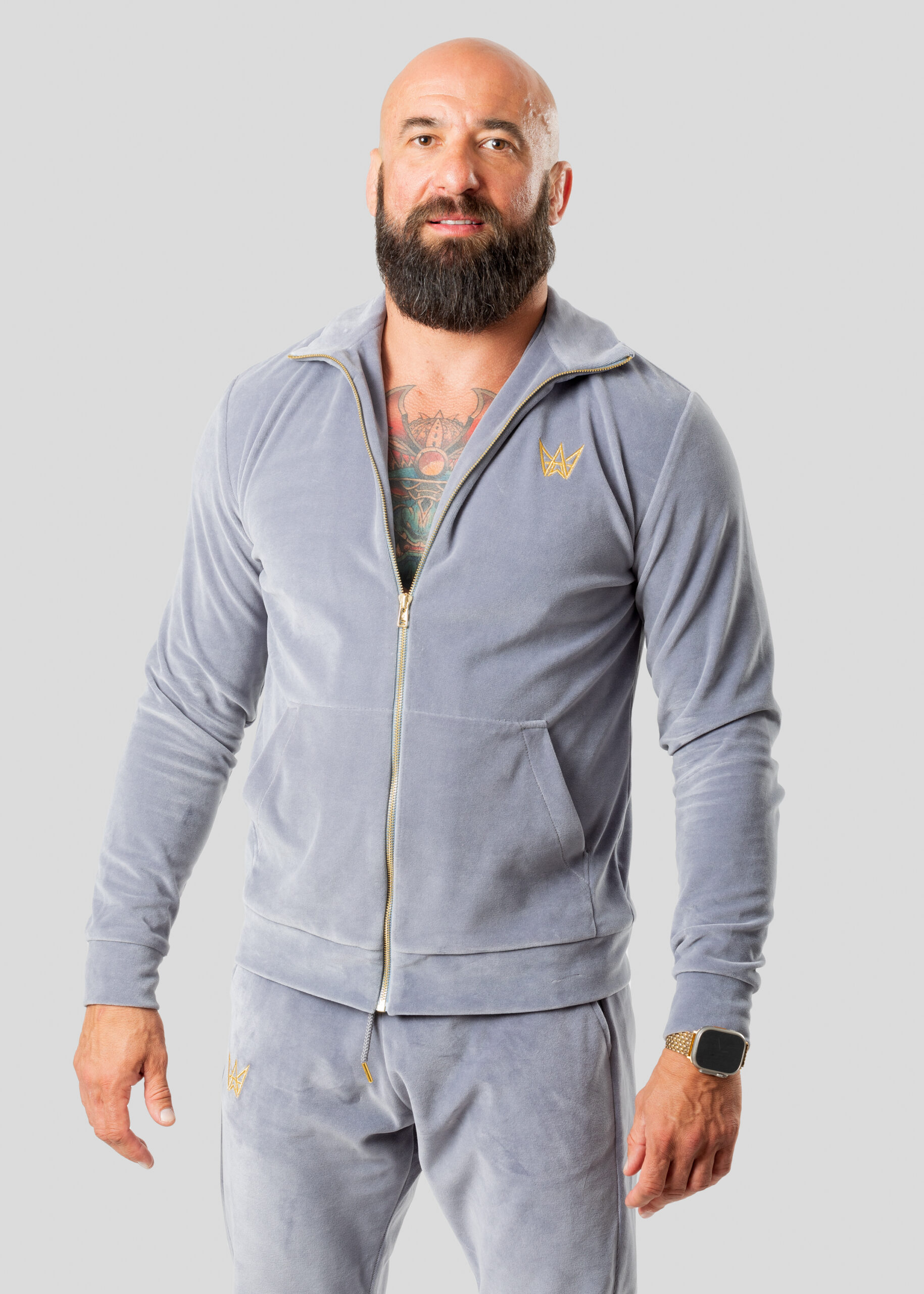 Komplet Bluza Rozsuwana Z Golfem I Spodnie Welurowy Szary 2 Komplet Bluza Rozsuwana Z Golfem I Spodnie Welurowy Szary