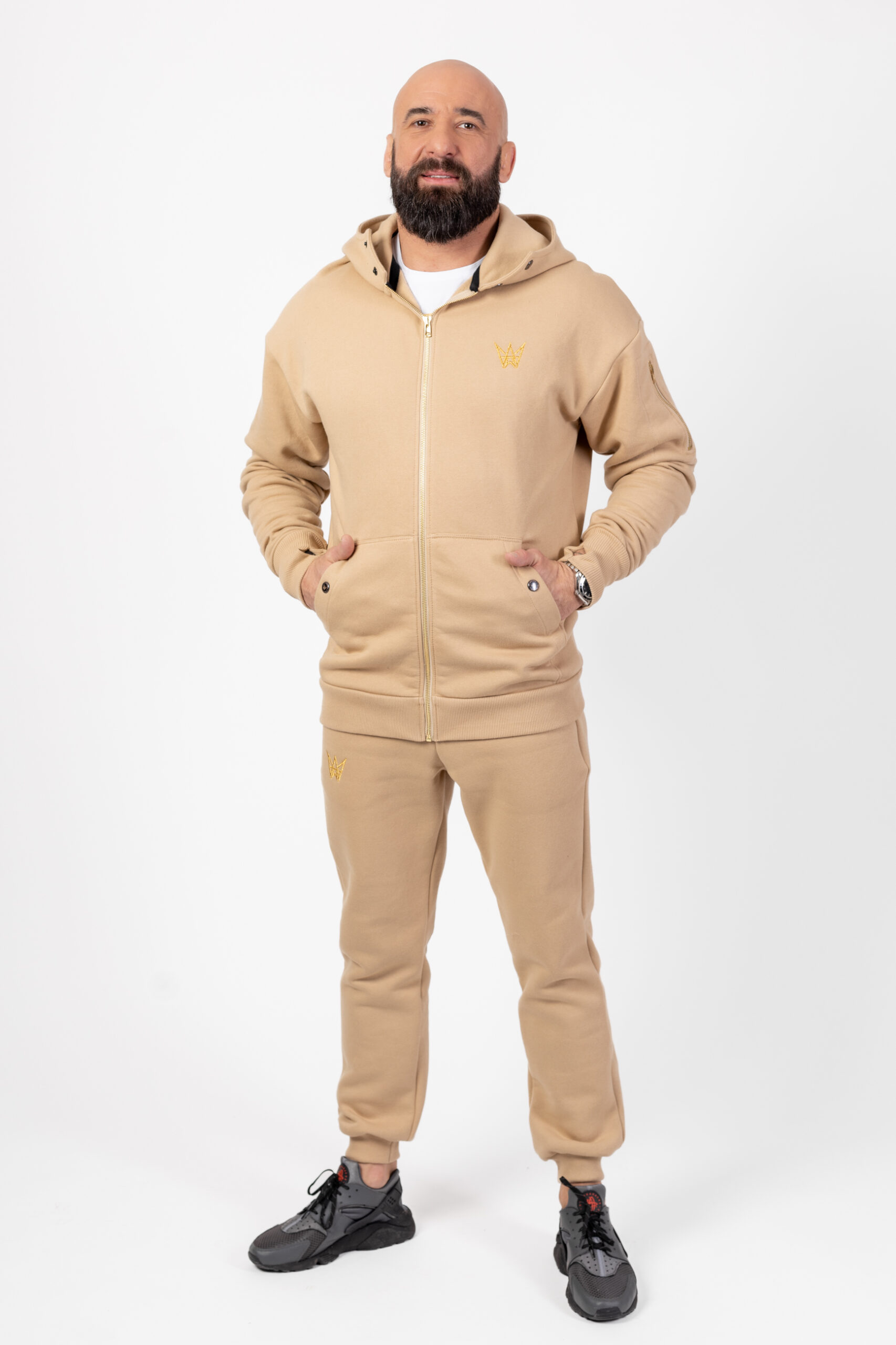 Komplet Dresowy Oversize Grizzly Bluza/Kurtka 2w1 I Spodnie Beżowy 1 Komplet Dresowy Oversize Grizzly Bluza/Kurtka 2w1 I Spodnie Beżowy