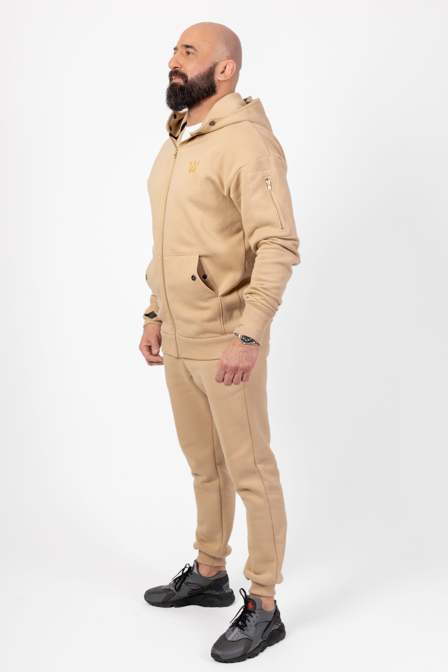 Komplet Dresowy Oversize Grizzly Bluza/Kurtka 2w1 I Spodnie Beżowy 4 Komplet Dresowy Oversize Grizzly Bluza/Kurtka 2w1 I Spodnie Beżowy