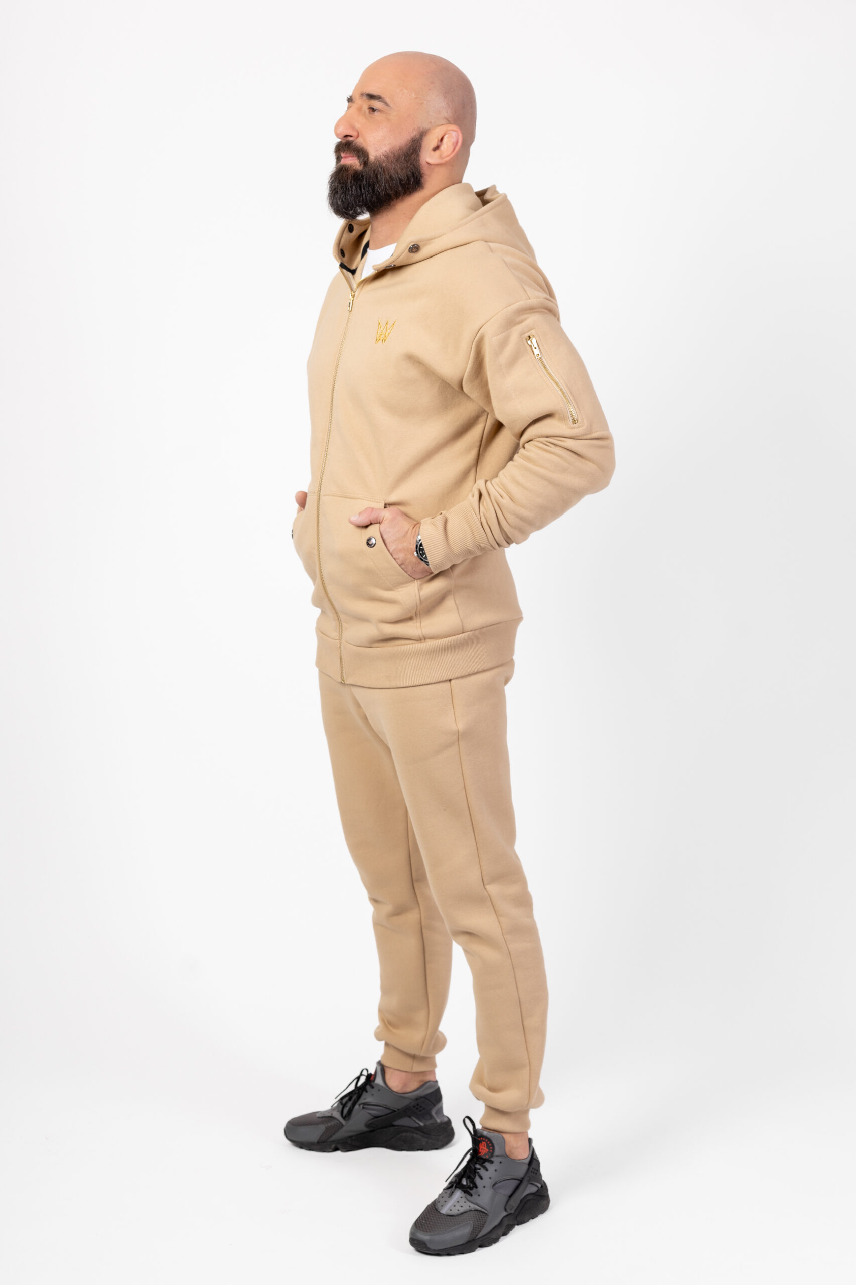 Komplet Dresowy Oversize Grizzly Bluza/Kurtka 2w1 I Spodnie Beżowy 3 Komplet Dresowy Oversize Grizzly Bluza/Kurtka 2w1 I Spodnie Beżowy
