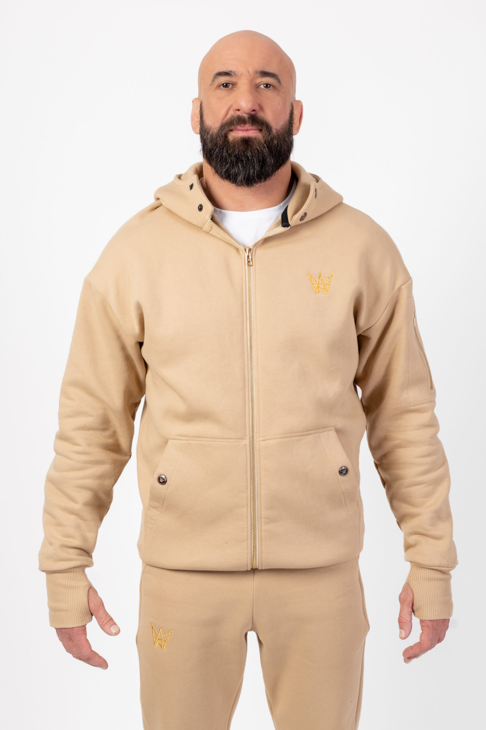 Komplet Dresowy Oversize Grizzly Bluza/Kurtka 2w1 I Spodnie Beżowy 6 Komplet Dresowy Oversize Grizzly Bluza/Kurtka 2w1 I Spodnie Beżowy
