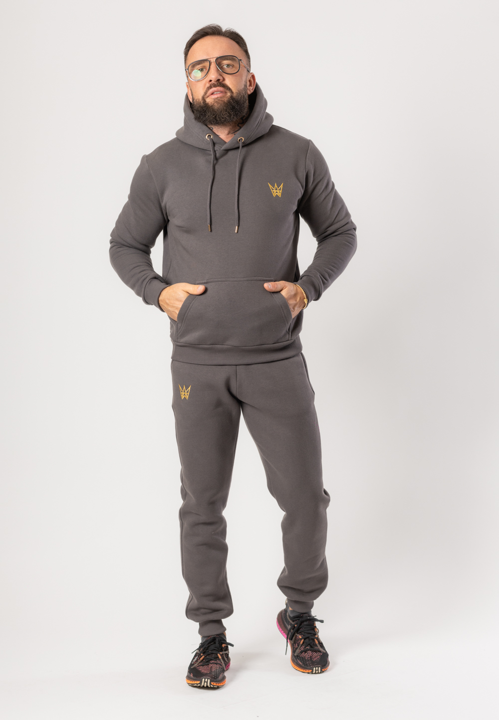Komplet Dresowy Grizzly Bluza Z Kapturem I Spodnie Szary 1 Komplet Dresowy Grizzly Bluza Z Kapturem I Spodnie Szary