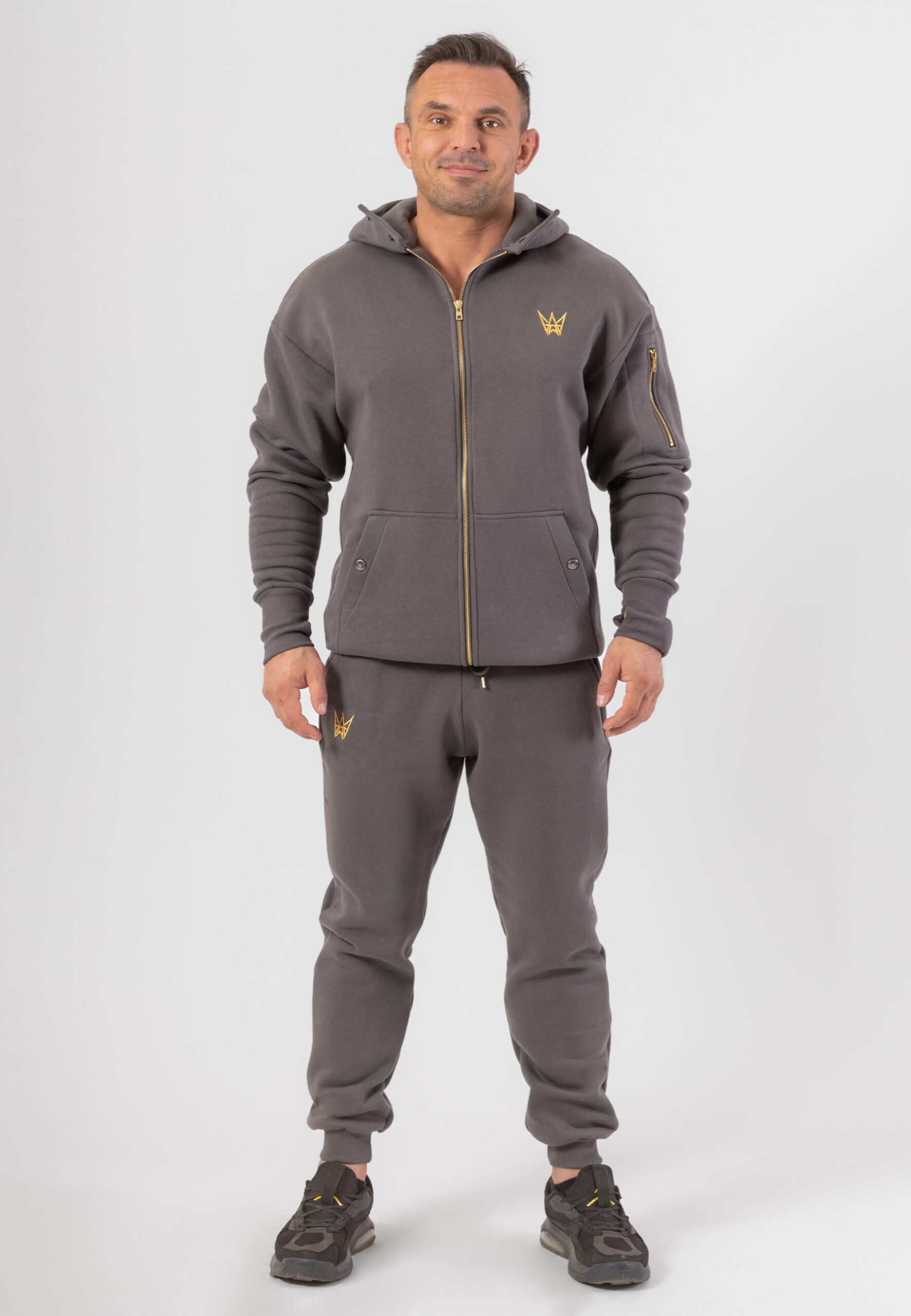 Komplet Dresowy Oversize Grizzly Bluza/Kurtka 2w1 I Spodnie Szary 1 Komplet Dresowy Oversize Grizzly Bluza/Kurtka 2w1 I Spodnie Szary