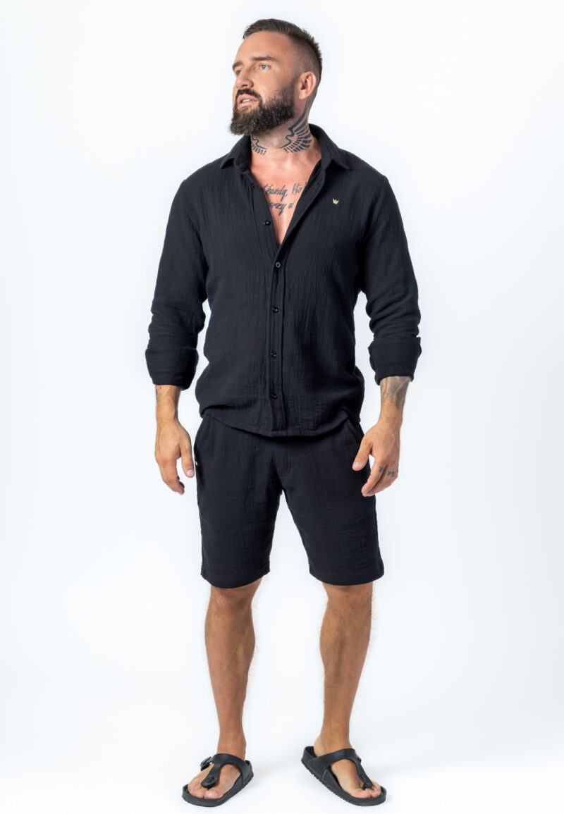 Komplet Koszula Długa I Spodenki Muślinowy Czarny - Korona Mosiądz Pozłacany