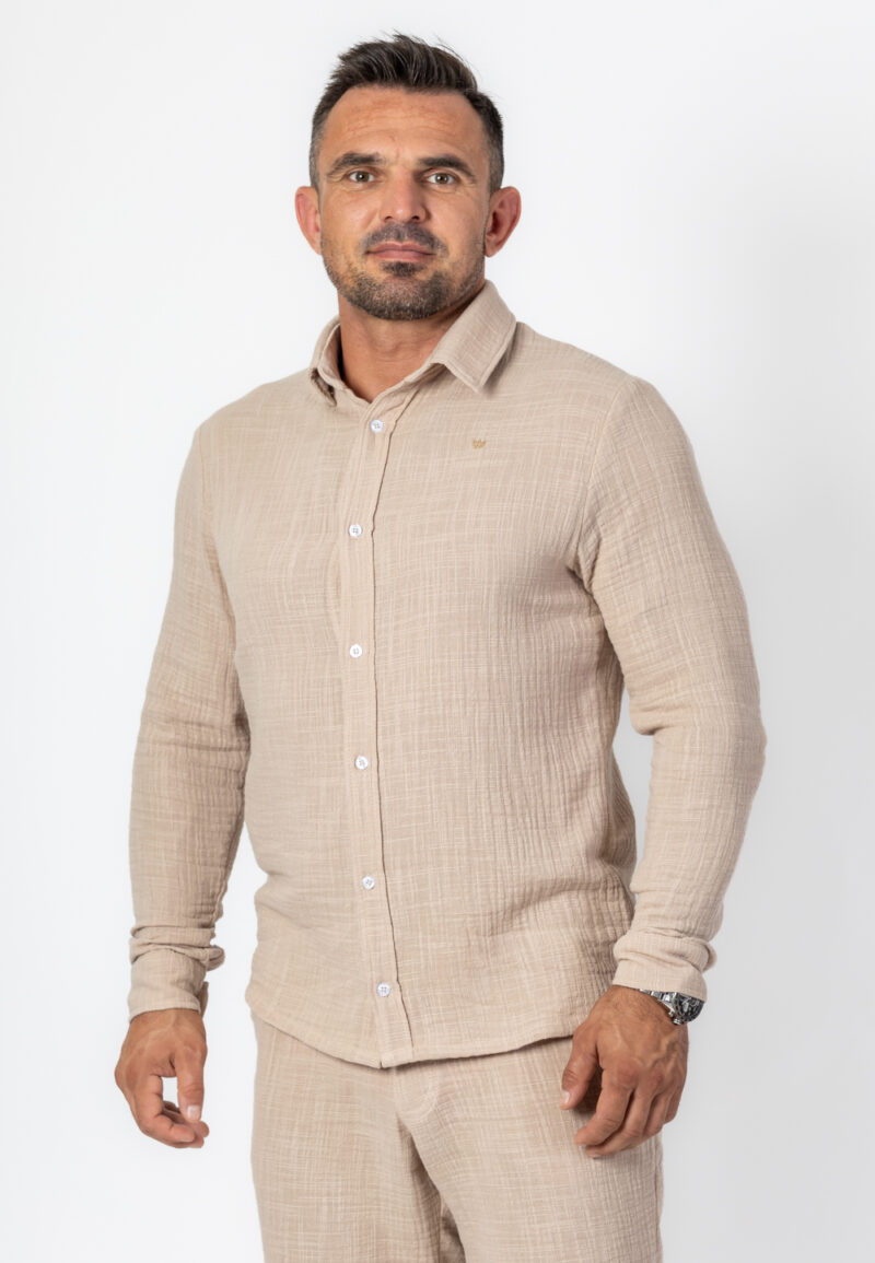 Koszula Długa Muślinowa Beżowa - Korona Mosiądz Pozłacany