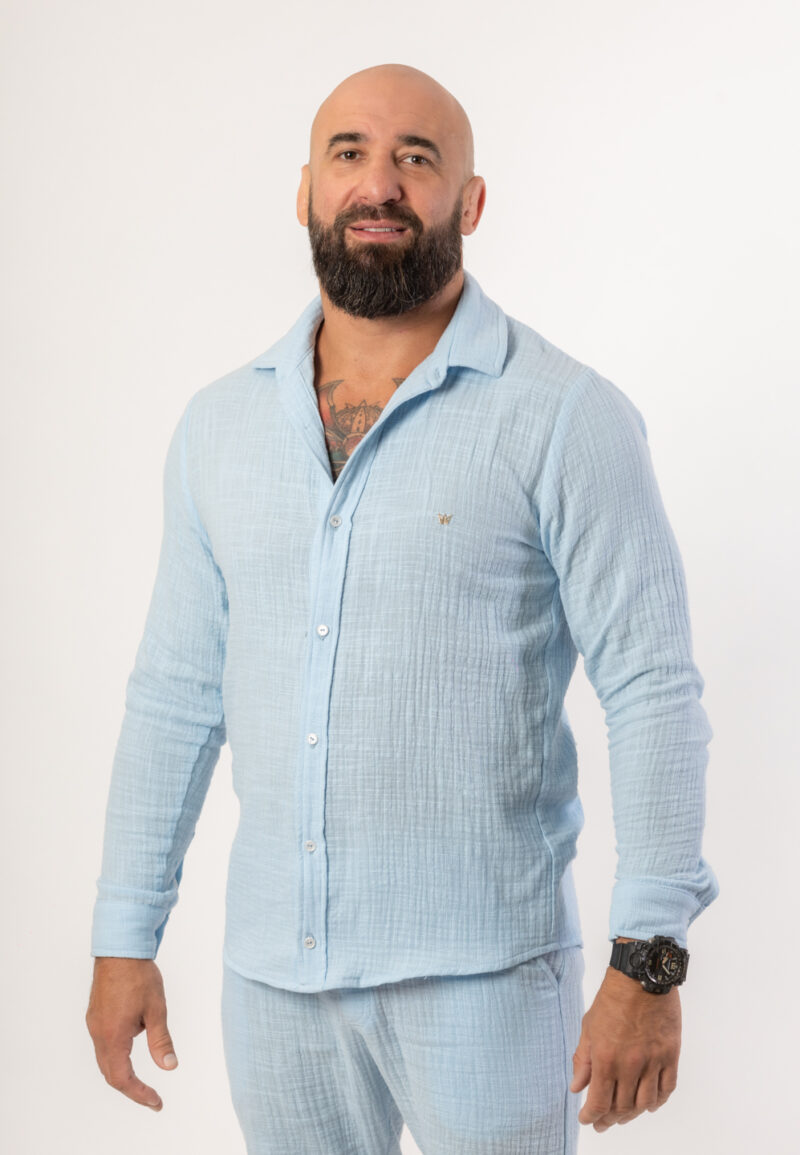 Koszula Długa Muślinowa Błękitna - Korona Mosiądz Pozłacany