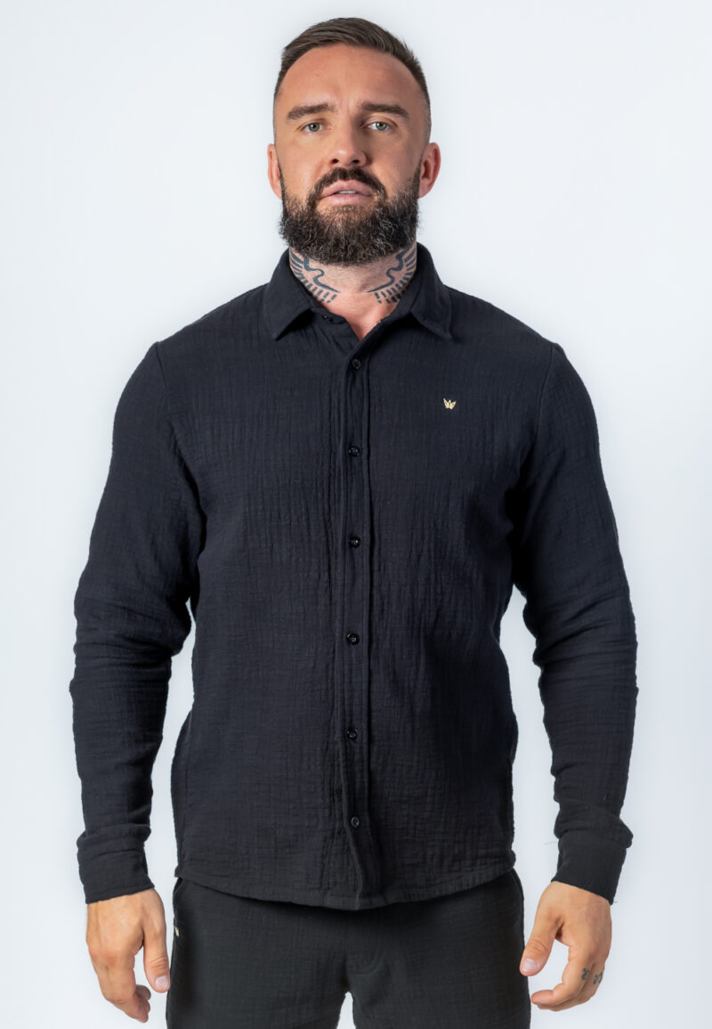 Koszula Długa Muślinowa Czarna - Korona Mosiądz Pozłacany