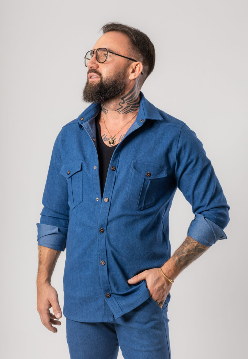 Koszula Długi Rękaw Gruba Jeansowa Niebieska