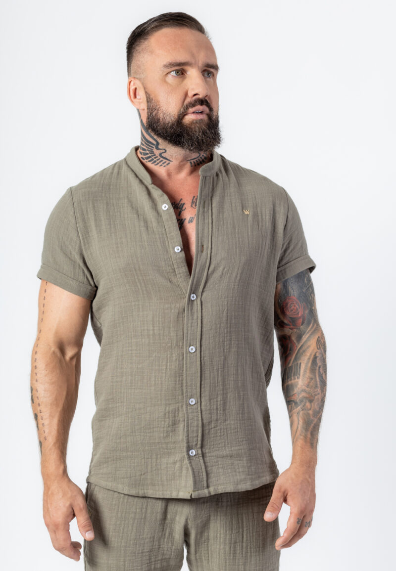 Koszula Krótka Muślinowa Khaki - Korona Mosiądz Pozłacany