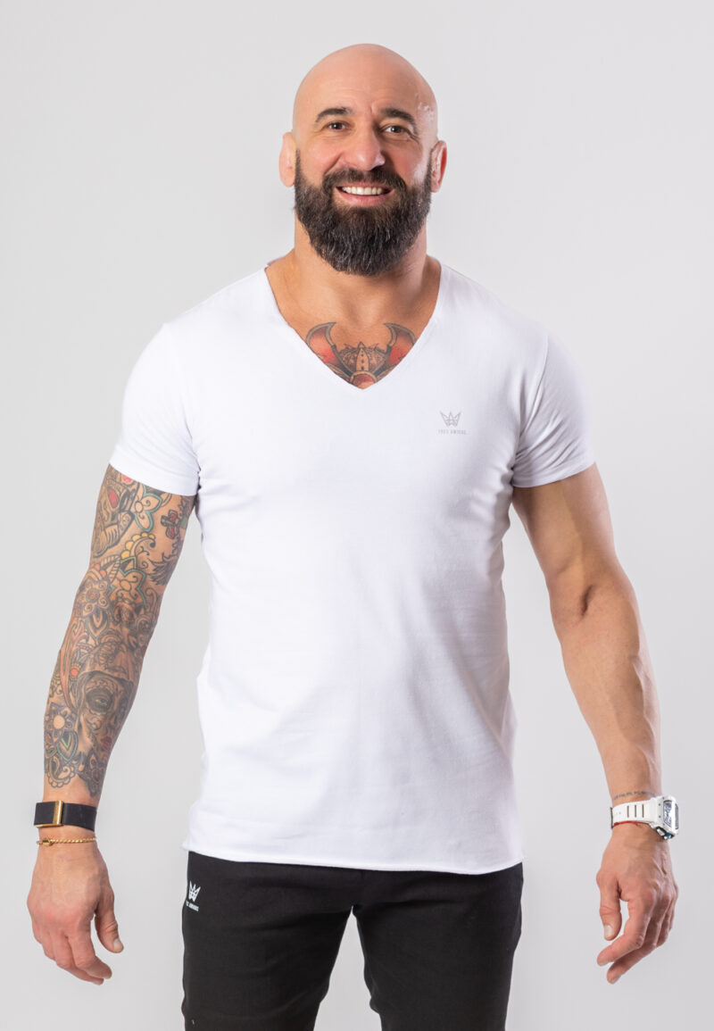 Koszulka Krótka Deepneck Biała - Szara Drukowana Korona