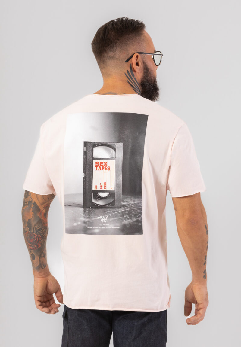 Koszulka Krótka Oversize Print SEX TAPES - Różowa