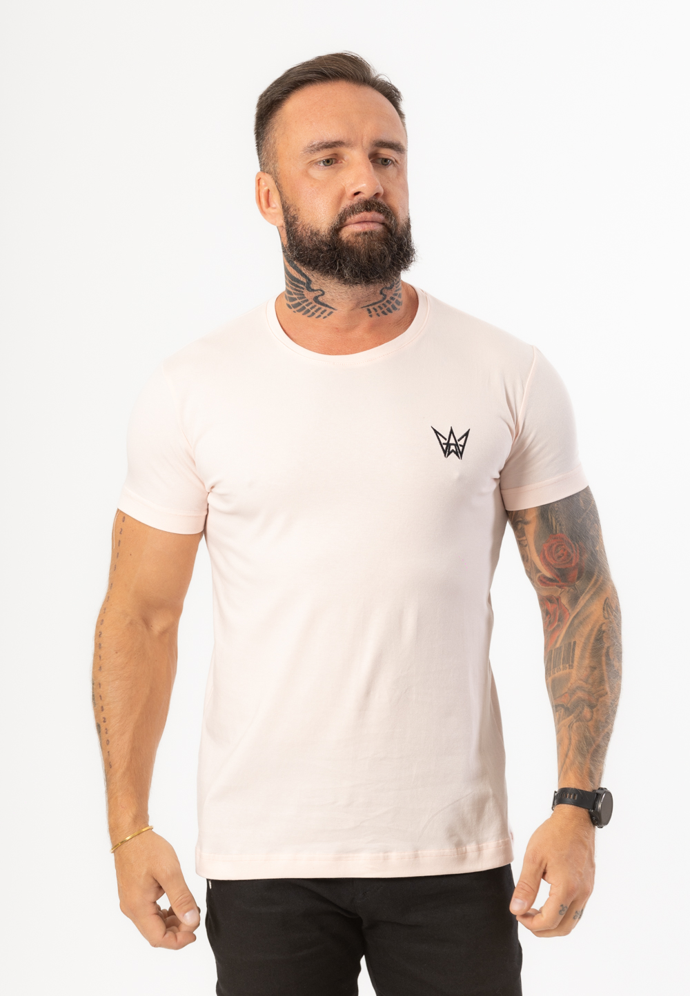 Koszulka Krótka Paco Slim Fit Różowa - Czarna Korona 1 Koszulka Krótka Paco Slim Fit Różowa - Czarna Korona