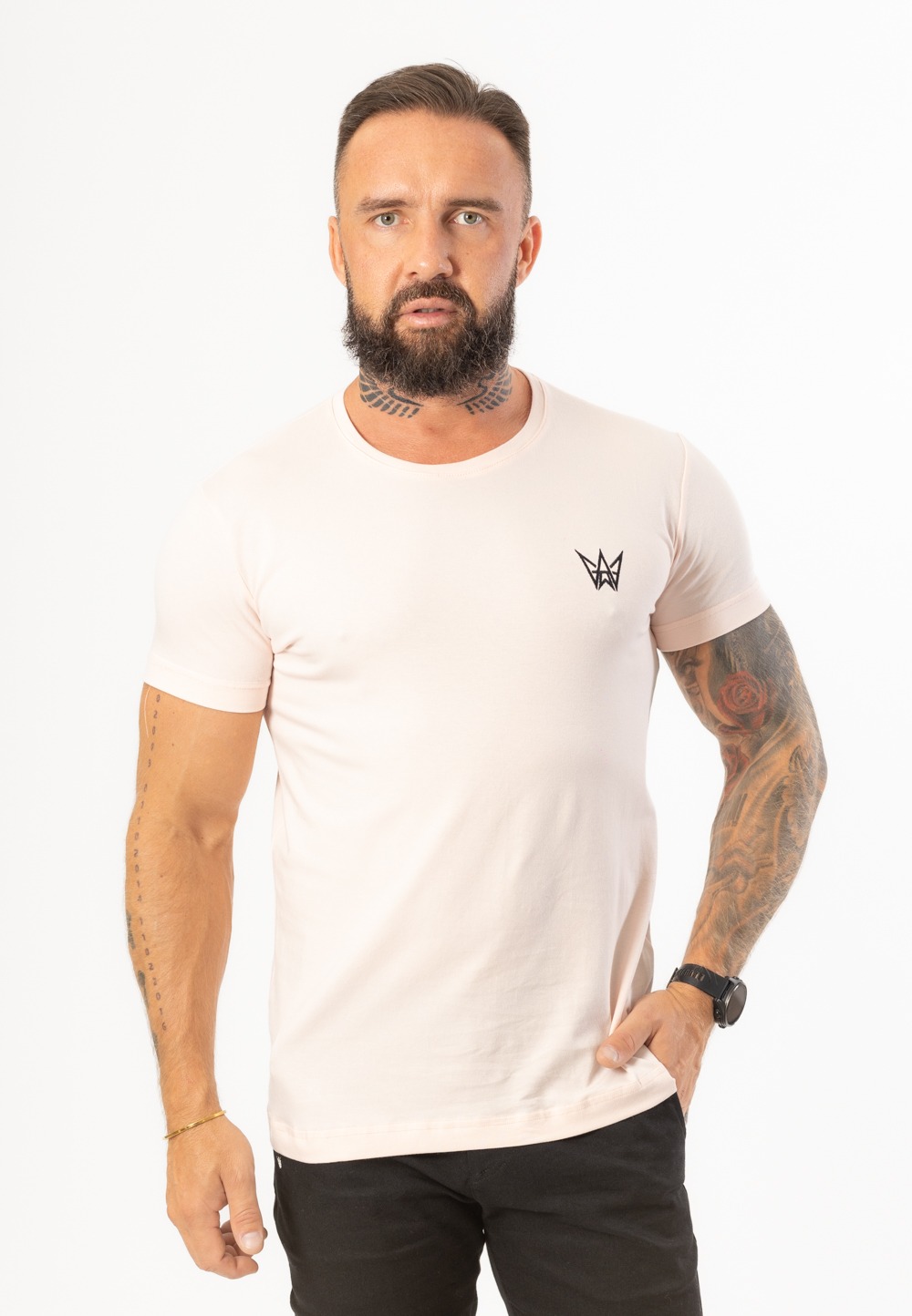 Koszulka Krótka Paco Slim Fit Różowa - Czarna Korona 3 Koszulka Krótka Paco Slim Fit Różowa - Czarna Korona