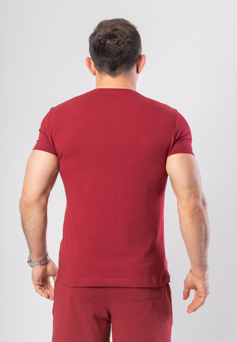 Koszulka Krótka Paco Slim Fit Bordowa - Szara Drukowana Korona 3 Koszulka Krótka Paco Slim Fit Bordowa - Szara Drukowana Korona