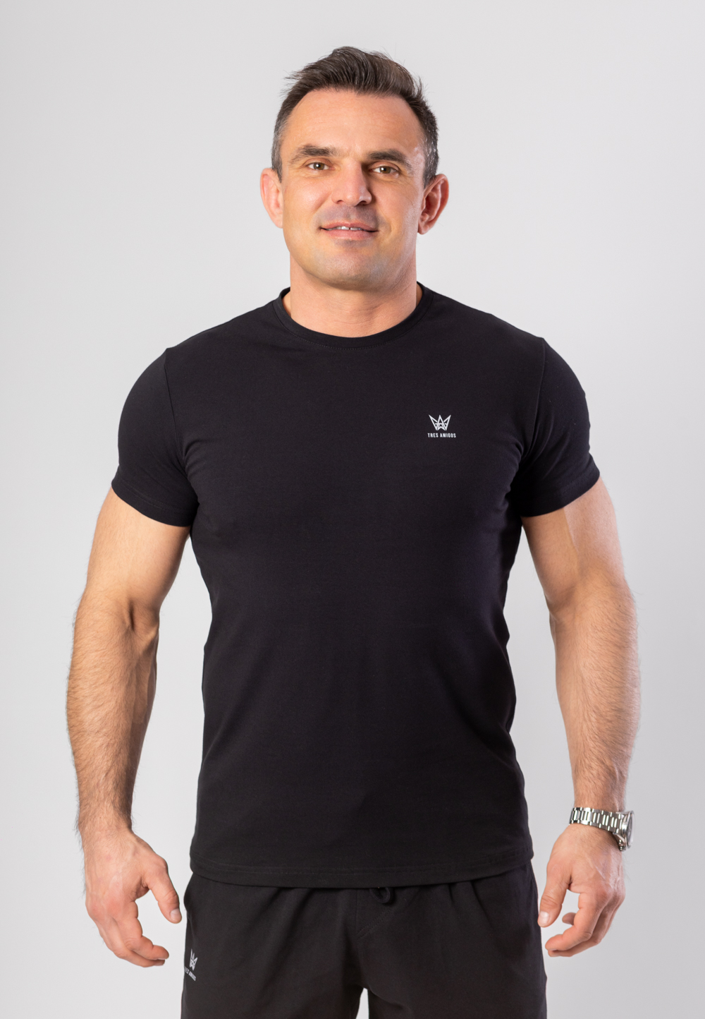 Koszulka Krótka Paco Slim Fit Czarna - Szara Drukowana Korona 1 Koszulka Krótka Paco Slim Fit Czarna - Szara Drukowana Korona